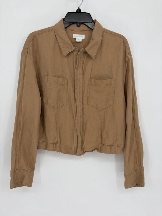 Cynthia Rowley Jackets & Blazers - Cynthia Rowley Women's L Jacket Tan Linen Blend Utility Cropped Zip Front